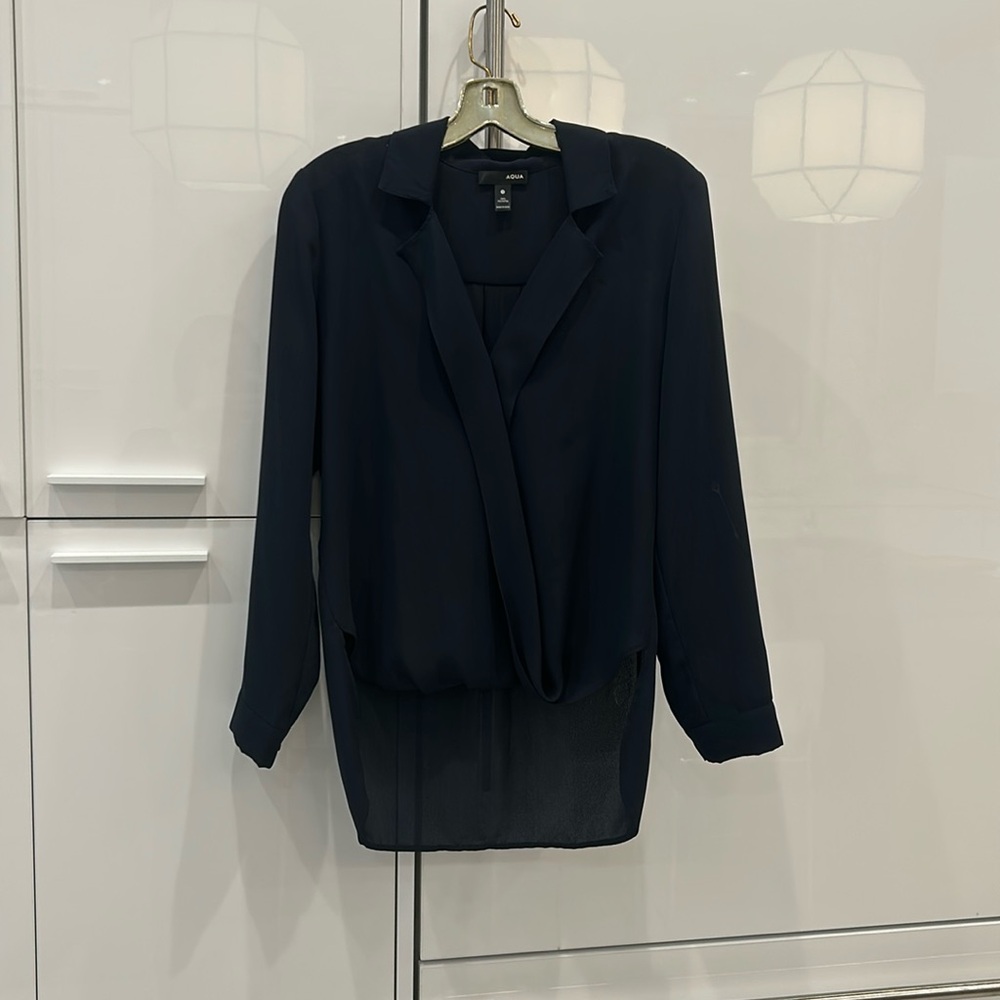 Aqua navy blue blouse